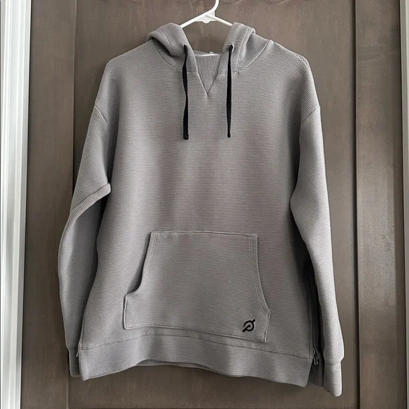 Peloton Gray Ribbed Pullover Hoodie Side Zip Split Hem Size M - Picture 3 of 13